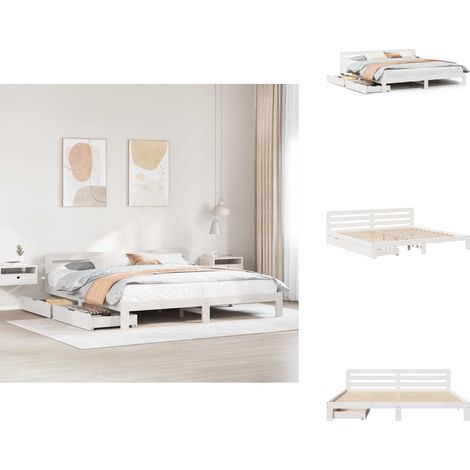 Massivholzbett ohne Matratze Weiß 200x200 cm Kiefernholz - Bettgestell - Bettrahmen - Schlafzimmermöbel - Bett (1/5)
