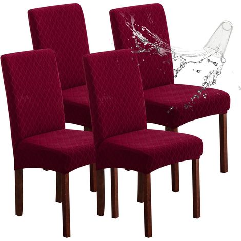 Lot de 4 Housses de Chaise Imperméables – Protection Cuisine et Salle à Manger, Couleur Bourgogne (1/5)