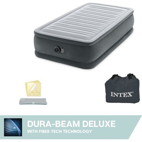 Matelas gonflable - Intex Comfort Plush Elevated - 1 personne - 99x191x46 cm (LxLxH) - Gris - Avec motopompe intégrée (1/5)