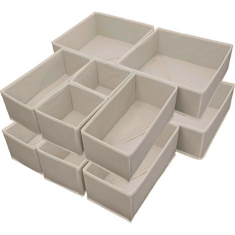 Organisateurs de Tiroirs, Séparateurs Pliables, Organisateur de Dressing pour Sous-vêtements en Tissu, Range-vêtements pour Chemises, Chaussettes, Lingerie (12 psc beige) (1/5)