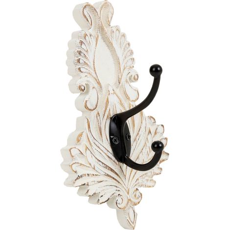 Percha de pared de madera tallada blanca 11.5x8.5x20.5 (1/5)