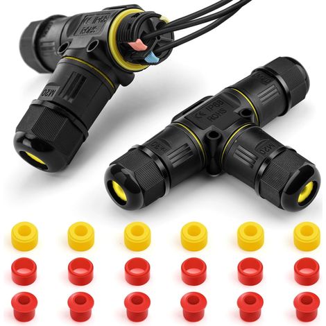 Connecteur Electrique Etanche de Câbles, 2 Pièces IP68 Boite de Derivation Etanche Exterieur 3 Fils Forme de T Raccord Boitier Boite de Jonction Etanche Ø 3-12 mm (Noir) (1/5)