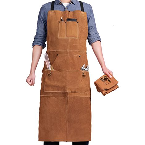 Tablier De Travail - Cuir Vachette Fendu Ignifuge - 6 Poches Réglable M À XXL - Pour Soudure Menuiserie Mécanique - 1 Pièce (1/5)