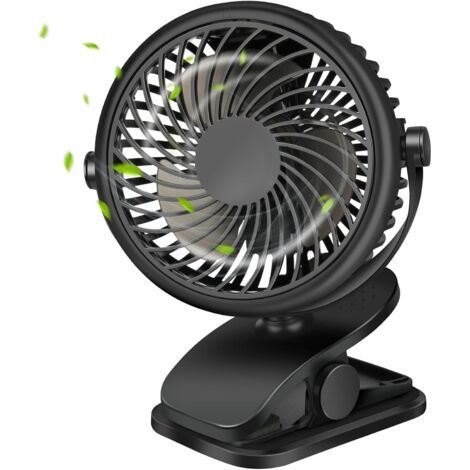 QORVA-Mini ventilateur portable USB à pince avec une puissance de 2200 mAh, 3 vitesses, rotation à 720°, fonctionnement silencieux, pour la chambre, le bureau, la voiture, le camping, la poussette. (1/5)