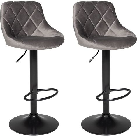 Lot de 2 tabourets de Bar en Velours Gris Robin. Chaise de Cuisine, au Design Moderne, avec Assise, réglable en Hauteur, Rotation à 360° et Repose-Pieds. Tabouret avec Dossier en Velours (1/5)