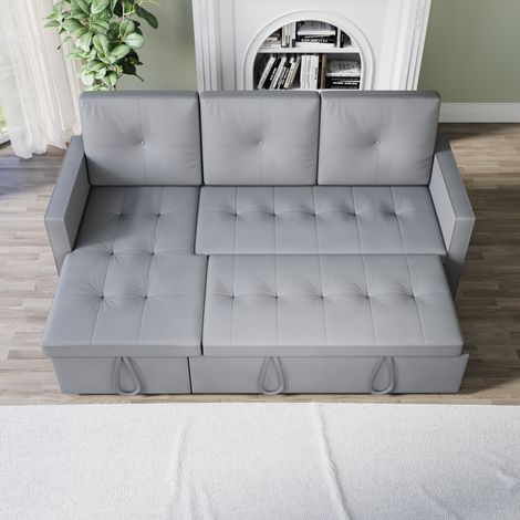 ELEGANT 3-Seater Corner Sofa Bed 3-in-1 with Pull-Out Bed and Hidden Storage, Functional and Space-Saving, Light Gray
