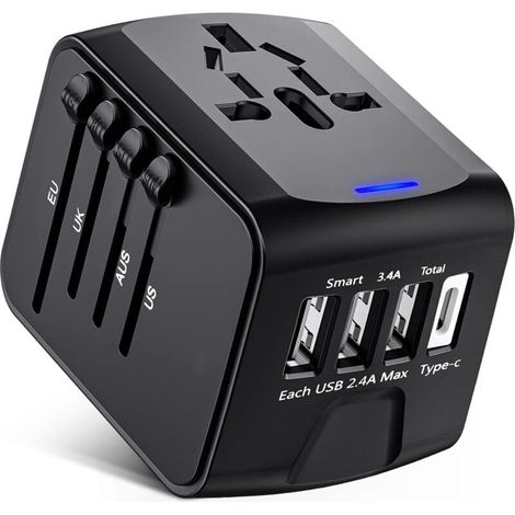 SABIR Adaptateur de voyage, adaptateur universel avec ports USB Type-C+3 et prise d'alimentation, adaptateur pour plusieurs pays (1/5)