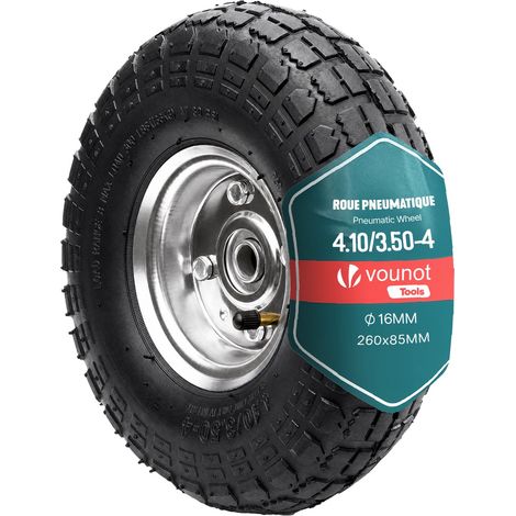 VOUNOT® Roue de brouette gonflable 3.5-4 (260x85mm) avec chambre à air - Alésage 16mm - Roulements à billes - Moyeu métal (1/5)
