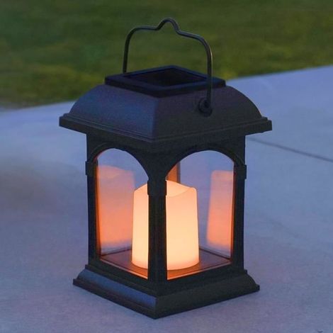 Lanterne solaire décorative d'extérieur, bougie LED à effet flamme vacillante, étanche, 15 cm de hauteur, noire (1/5)