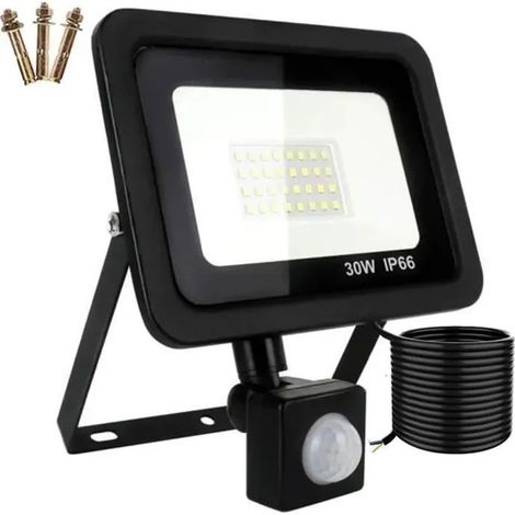Projecteur LED 30 W à détecteur de mouvement, 2720 lm, blanc froid 6000 K, étanche IP66 pour usage extérieur (1/4)