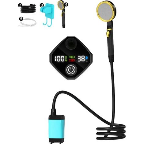 (Bleu 7800 mAh) Pompe de douche électrique portable rechargeable pour camping en extérieur avec affichage numérique intelligent