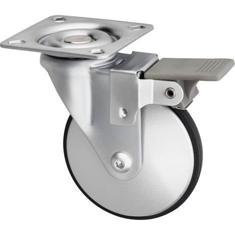 SO-TECH Design-Möbelrolle LINDAU mit Bremse (Ø 50 mm, 30 kg Tragkraft pro Rolle, mit Montageplatte, silbergrau)