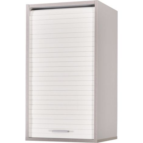 Beaux Meubles Pas Chers – Meuble haut de cuisine alu rideau blanc – 2 tablettes réglables – Dimensions L 40 x H 72 x P 35 cm – Éco-conçu, fabriqué en France