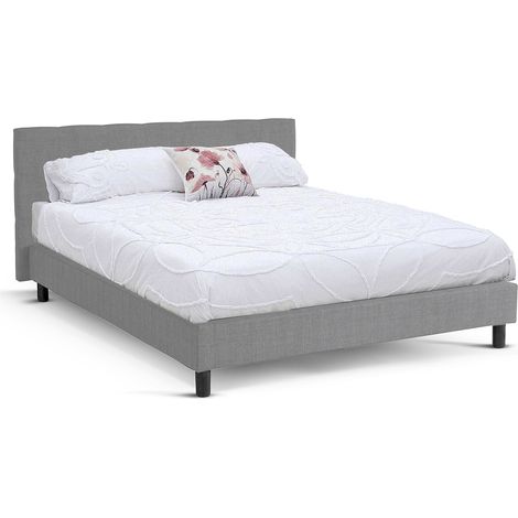 Lit prince 180x200 cm - Tissu gris clair - Robuste et confortable - Tête de lit incluse (1/5)