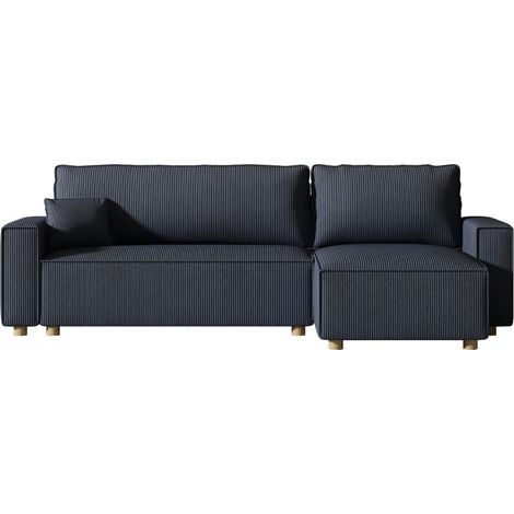 Ecksofa mit blauem Ripp-Veloursbezug COSY