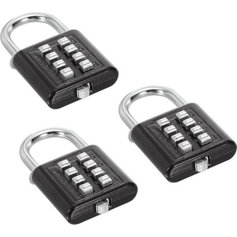 Cadenas à Combinaison à 8 Chiffres, Lot de 3 Cadenas Mécanisme de Verrouillage à 4 Positions Bouton-Poussoir Serrure Numérique (1/5)