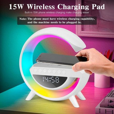 Enceinte Bluetooth Portable Haut-Parleur Bluetooth Lumineuse sans Fil avec Charge sans fil Veilleuse Réveil Radio FM (1/4)