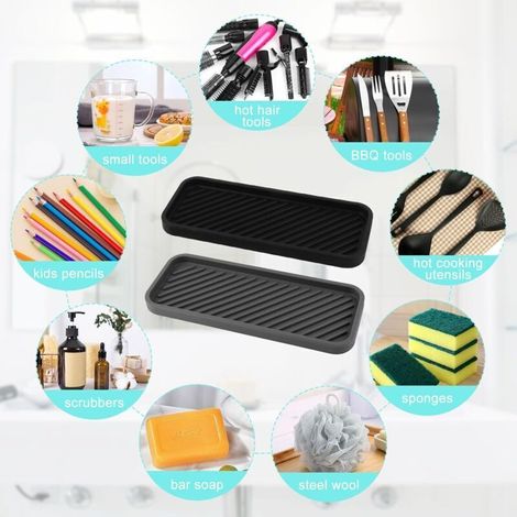 Tappetino scolapiatti in silicone – 2 pezzi, 22,8 x 9 cm, pratico per riporre spugne e accessori da cucina.