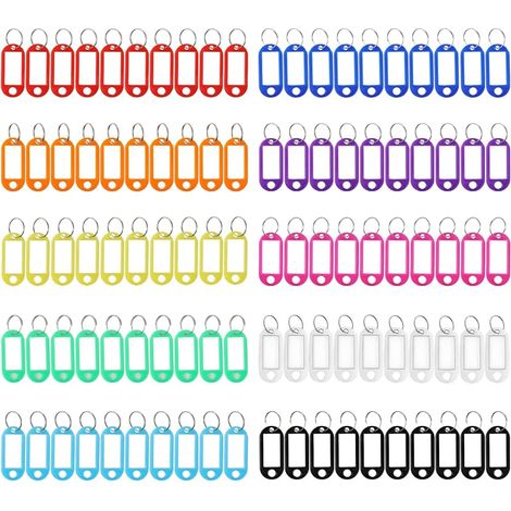 100 individuell gestaltbare Schlüsselanhänger, Kunststoffanhänger mit Ring, ideal für Schlüssel, Gepäck und Haustiere (10 Farben) (1/5)