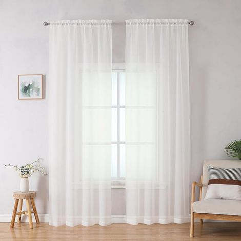 Tenda a due pannelli in voile - 100 x 130 cm - Tende semitrasparenti - Voile leggero e morbido - Tende eleganti e discrete per la cucina - Adatte per bagni, camere da letto e soggiorni - Bianco (1/5)