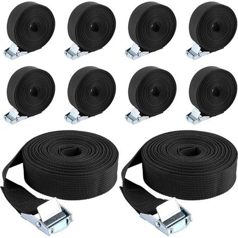 Ein Set aus 10 verstellbaren Gurten – 5 Meter lang – 25 Millimeter breit, mit Metall-Klemmschnallen. (1/5)