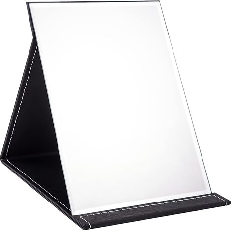 1 miroir, pliable, cuir pu, réglable, voyage, maquillage, bureau