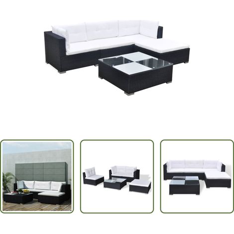 Rattan - 5-tlg. Garten-Lounge-Set mit Kissen Poly Rattan Schwarz (1/5)