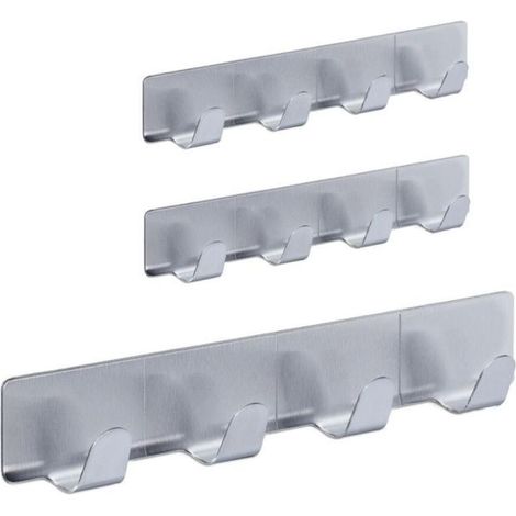 Lot de 3 crochets porte-manteaux, 4 crochets porte-serviettes par paquet, en acier inoxydable, adaptés à la salle de bain et à la cuisine, 16 cm, argenté. (1/5)