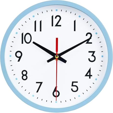 Horloge murale 8 pouces silencieuse, quartz moderne décorative pour bureau salon maison classe chambre (cadre bleu)