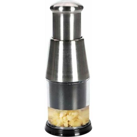 Prensa de ajos de acero inoxidable, Picadora manual de verduras, Multiusos de cocina, Para ajo, cebolla y pimiento, Plateado, Compacto, 1 pieza (1/5)