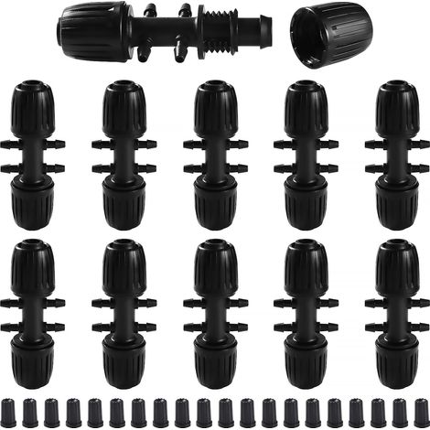 10 Pièces - Raccord Tuyau Irrigation - Connecteur T Barbelé 6 Voies - Pour Système Goutte à Goute Jardin Pelouse - Noir - 13x16 mm et 4x7 mm (1/5)