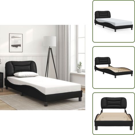 The Living Store Cadre de lit sans matelas noir 90x190 cm similicuir - Lit Double - Chambre À Coucher - Design Moderne - Cadre De Lit Avec Têtière - Literie (1/5)