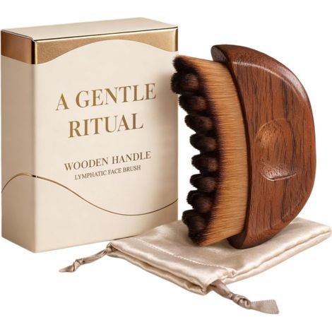 Brosse de drainage lymphatique pour visage, poils en fibre doux sur base en bois, modelage et soins quotidiens, marron