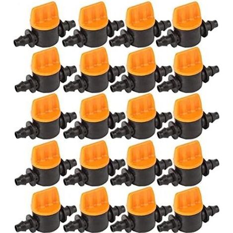 20Pcs Irrigation Tubing Valve, Inch Barbed Drip Irrigation Valve Irrigation Tubing Shut Off Valve Mini Double Barb Capillary Valve 4/7 (1/5)