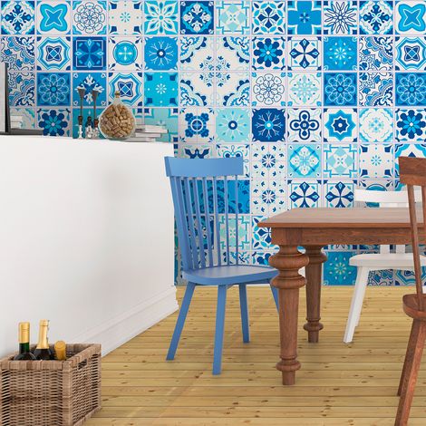 Sticker Mural Carrelage adhésif Cuisine Salle de Bain - 60 STICKERS CARREAUX DE CIMENT AZULEJOS ISSA - 60stickers10x10cm (1/5)