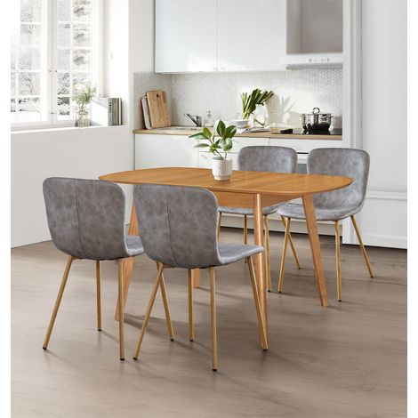 Hallowood Furniture Aston Butterfly Extendable Table and Chairs Set 4, Oval Extending Dining Set with 4 Chairs in Taupe Faux Leather Upholstery and Wooden Effect Metal Legs for Home and Cafe Use (1/5)