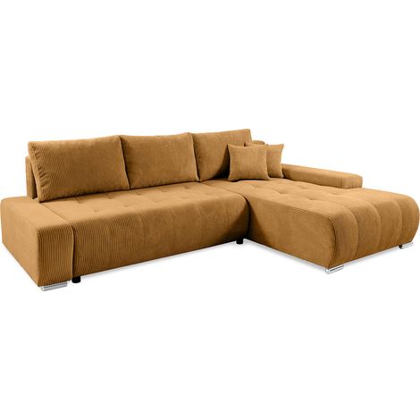 Ecksofa, gerade umwandelbar, 4-sitzig, Truhe Jonas, Cord Gelb