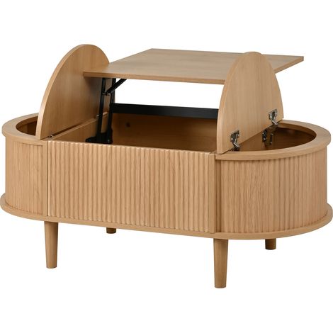 Mesa de centro ovalada elevable con almacenaje en roble, MDF, 100 x 48 x 53,5 cm (1/5)