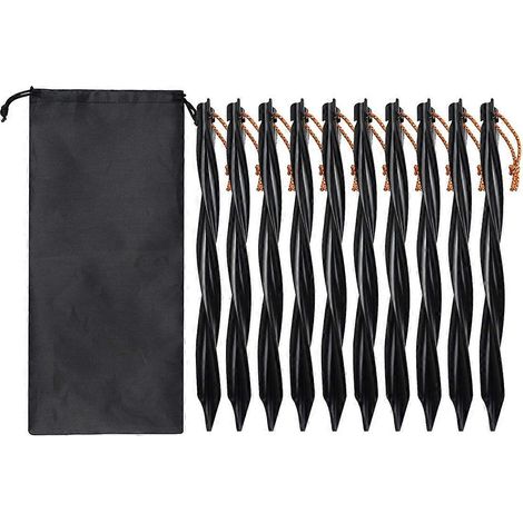 10 x 25 cm Heringe für Outdoor-Zelte, Bodennägel mit Aufbewahrungstasche, Schwarz