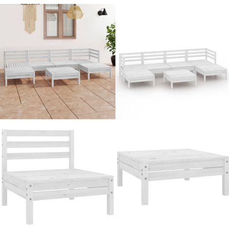 7-tlg. Garten-Lounge-Set Weiß Massivholz Kiefer - Gartenmöbel Set - Loungemöbel - Gartenloungeset - Rattan Möbel - Kiefernholzmöbel - Home & Living