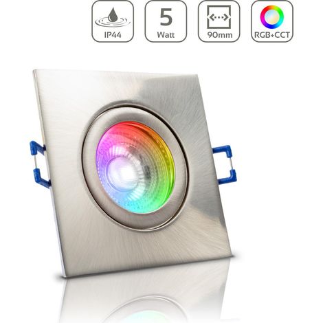 Einbauspot IP44 eckig - Farbe: Edelstahl-gebürstet - LED Leuchtmittel: GU10 5W RGB+CCT