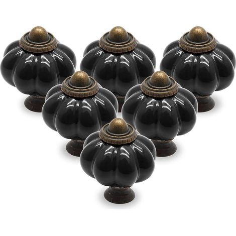 6 noeuds de citrouille noirs, noeuds d'armoire vintage, noeuds de coiffeuse, noeuds de tiroir, noeuds de porte, poignées de tiroir, poignées de coiffeuse (1/3)