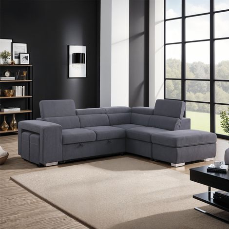 M&S – Canapé d'angle convertible 7 places en velours anthracite – Structure en bois d'eucalyptus – Ressorts ensachés pour confort optimal