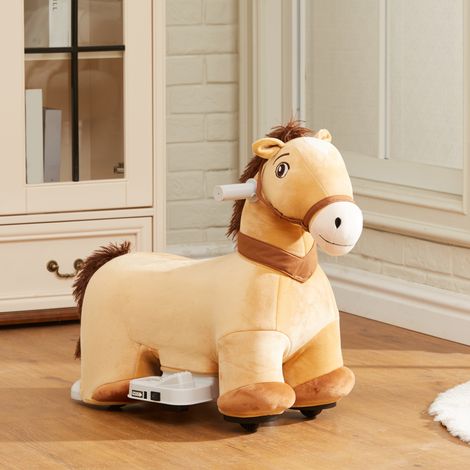 Cheval à bascule électrique 6V pour enfants, fonctionne sur piles, avec fonction musicale et marche avant, 18-36 mois, marron