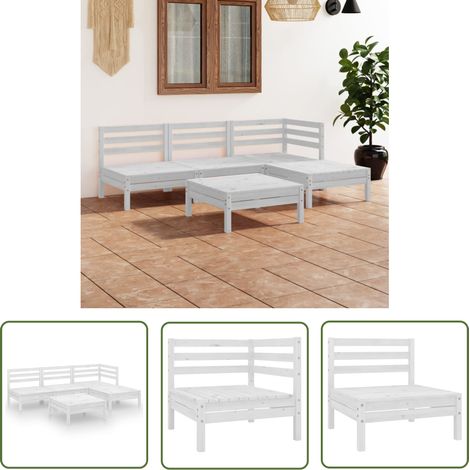 Salon de jardin 5 pcs Contemporain, Ensemble repas de jardin, Bois de pin massif Blanc OIB4433E (1/5)