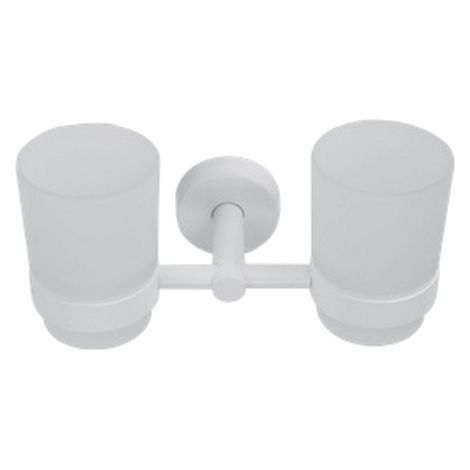 Portabicchiere doppio per bagno in vetro e acciaio inox bianco opaco  MIRA-B kamalu