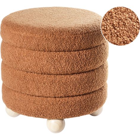 Puf de bouclé peluche tapicería madera de pino patas reposapiés accesorios para el hogar sala de estar marrón dorado Chilly