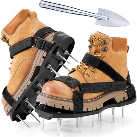 Sandales Aérateur Pelouse Installation Gratuite, Aérateur de pelouse avec Pelle en Acier Inoxydable, Chaussure à Gazon Chaussures à Ongles Scarificateur Gazon Chaussures pour Gazon, Noir