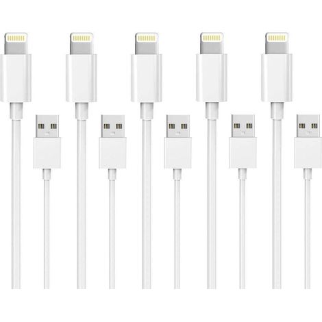 5 pièces connecteurs Lightning, câbles de chargement et synchronisation pour iPhone iPad, longueur 1 m, couleur blanc (1/5)