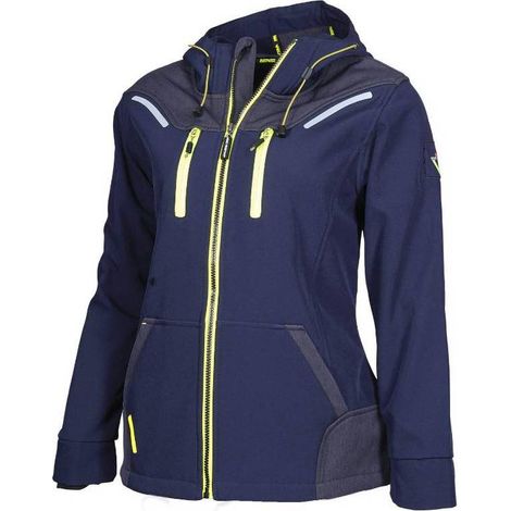 Blouson de Travail en Softshell Femme Florence - Taille XL - Marine/Jaune Fluo - Résistant et Confortable - D-Work (1/5)